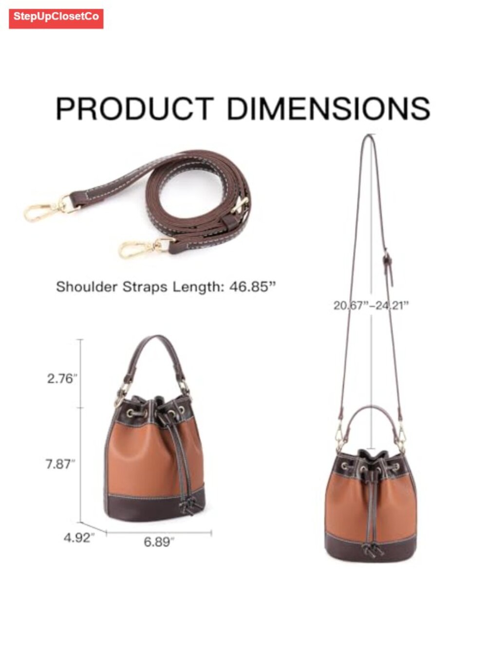 Small Vegan Leather Bucket Bag Drawstring Crossbody Purse With Top Handle Hobo - Picture 2 of 6